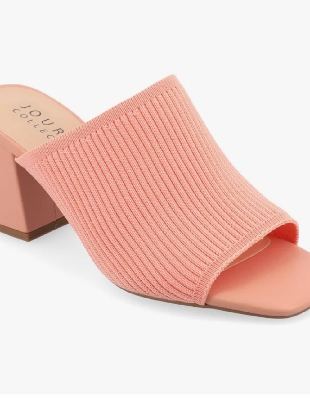 Journee Collection Pink Coral Ribbed Knit Block Heel Mule